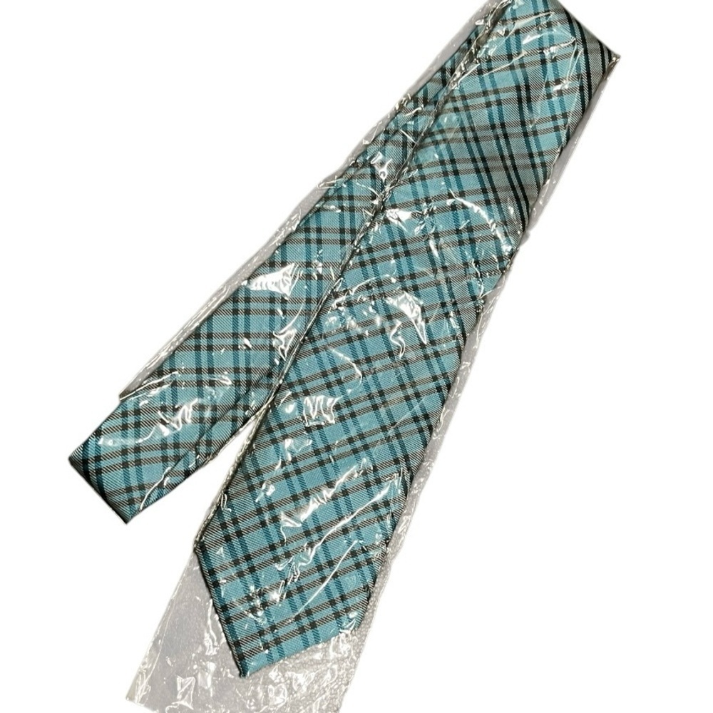 DiBanGu teal with black plaid 100% silk neck tie wool lining New in package.
